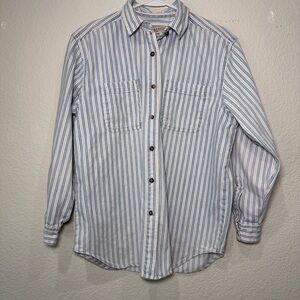 Marsh Landing Petites Blue White Striped Cotton Button Down Shirt PM